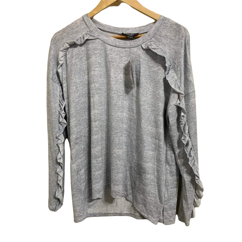Belle by Belldini Heather Light‎ Grey Ruffle Soft Top Size Medium NWT